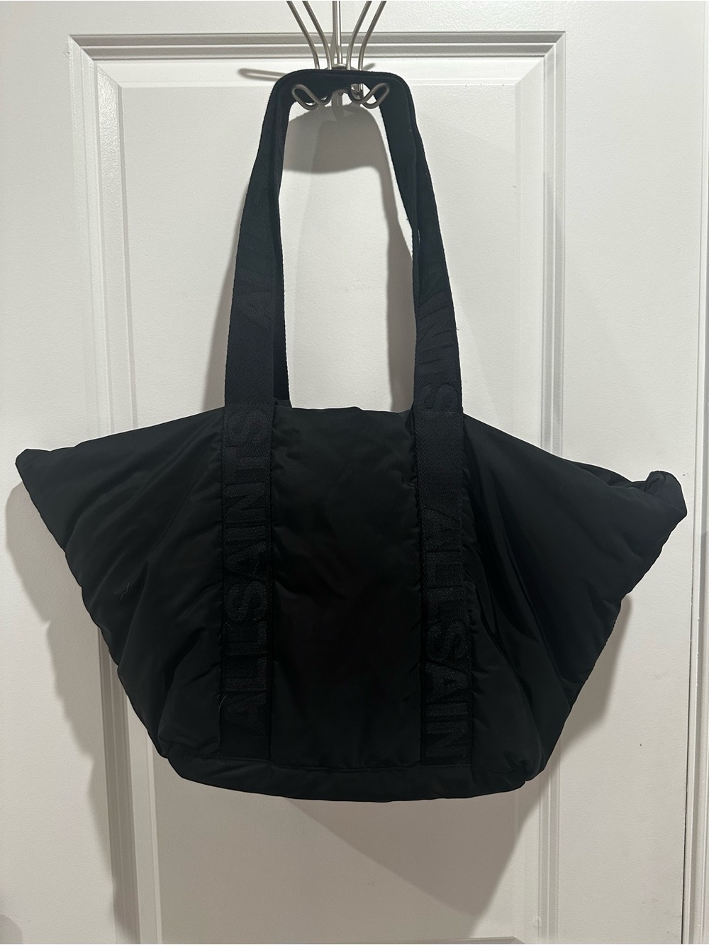 AllSaints Esme Black Nylon Puffer Tote Bag Oversized Logo Strap